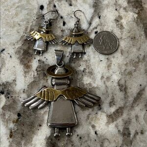 Silver and Brass Angel Jewelry Set